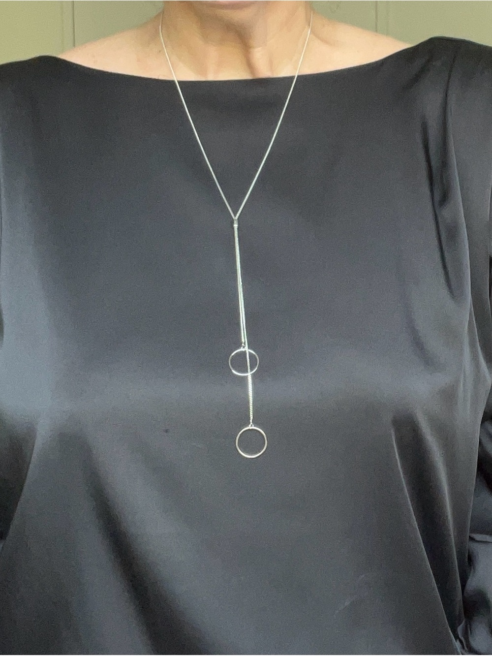 Classic Silver Lariat Necklace with Double Circles - Women's Jewelry